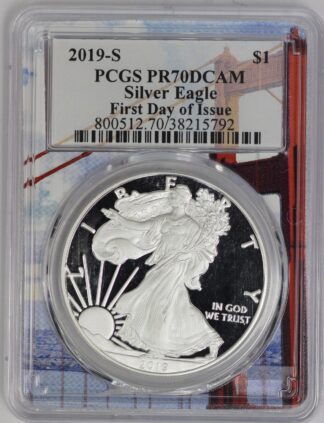 2019 S Silver Eagle PR70 PCGS Bay Bridge Holder