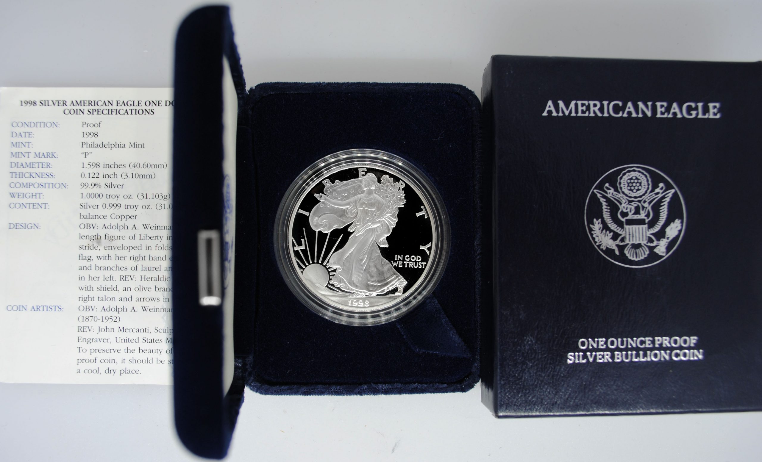 1998 P Proof American Silver Eagle OGP – Portsmouth Coin & Currency Co