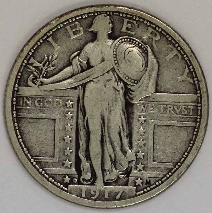 1917 D Standing Silver Quarter Type 1 VF25