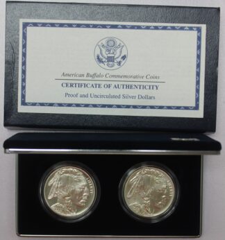2001 Smithsonian American Buffalo Commemorative Proof/UNC Silver Dollar Set OGP - 2 Dollar Set