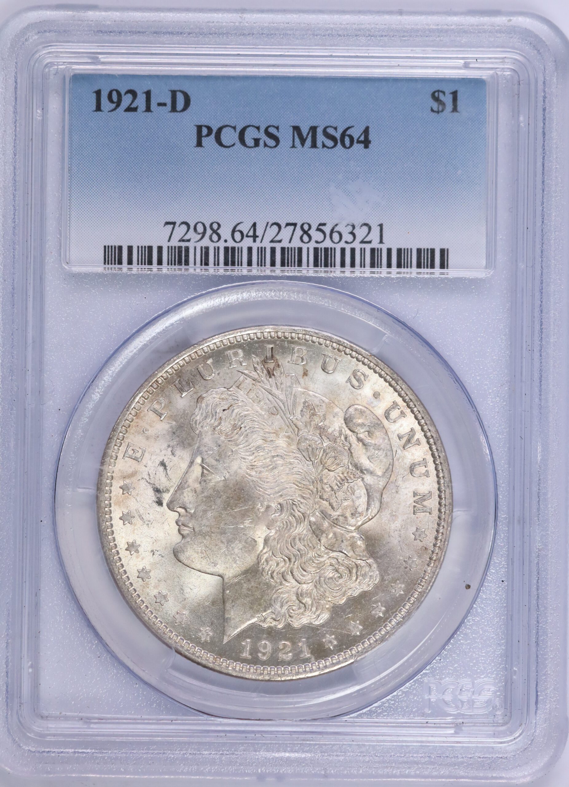1921 D Morgan Silver Dollar MS64 PCGS