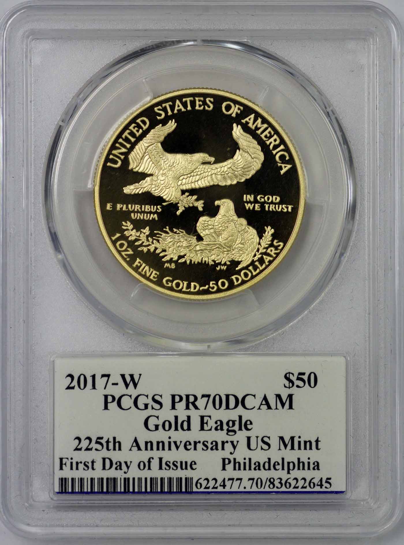 (1) 2017 W Gold Eagle $50 PCGS PR70 DCAM 225th Anniversary FDR Moy Sig. Philadelphia Label - Image 2