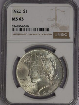 1922 Peace Dollar NGC MS63 Cert #8344984-018 off White
