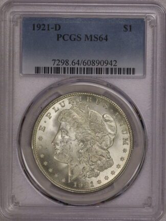 1921 D Morgan Silver Dollar MS64 PCGS