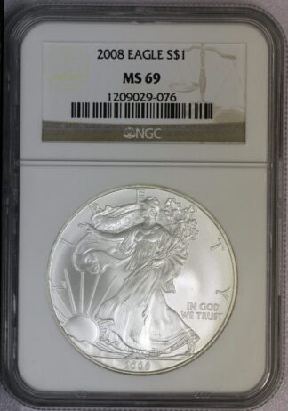 2008 Silver Eagle MS69 NGC Brown Holder