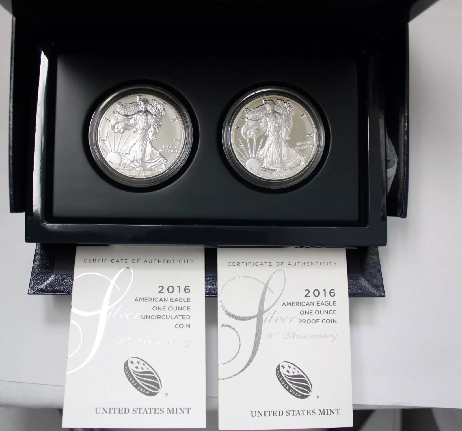 2016 West Point 30th Anniversary Silver Eagle 2 Coin Set - Proof/UNC Edge Lettering