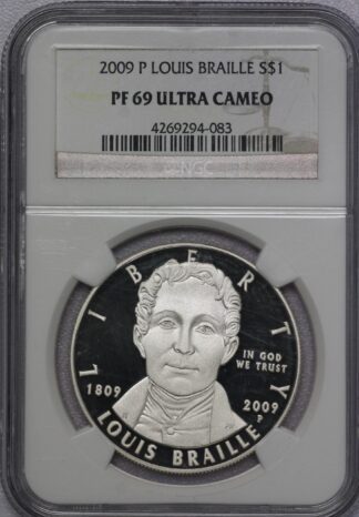 2009 Louis Braille Commemorative Silver Dollar NGC PF69 Ultra Cameo