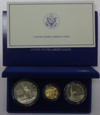 1986 $5 Gold Ellis Island/Statue Of Liberty Commemorative Proof 3 Coin Set Gold OGP