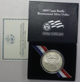 2009 Louis Braille Bicentennial UNC Silver Dollar OGP