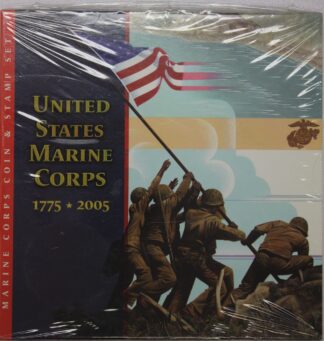 2005 Marine Corps 230th Anniversary UNC Silver Dollar & Iwo Jima Stamp Set OGP