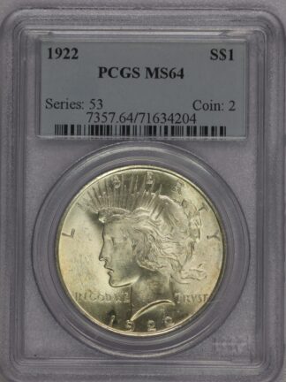 1922 Peace Dollar PCGS MS64 Light Toning