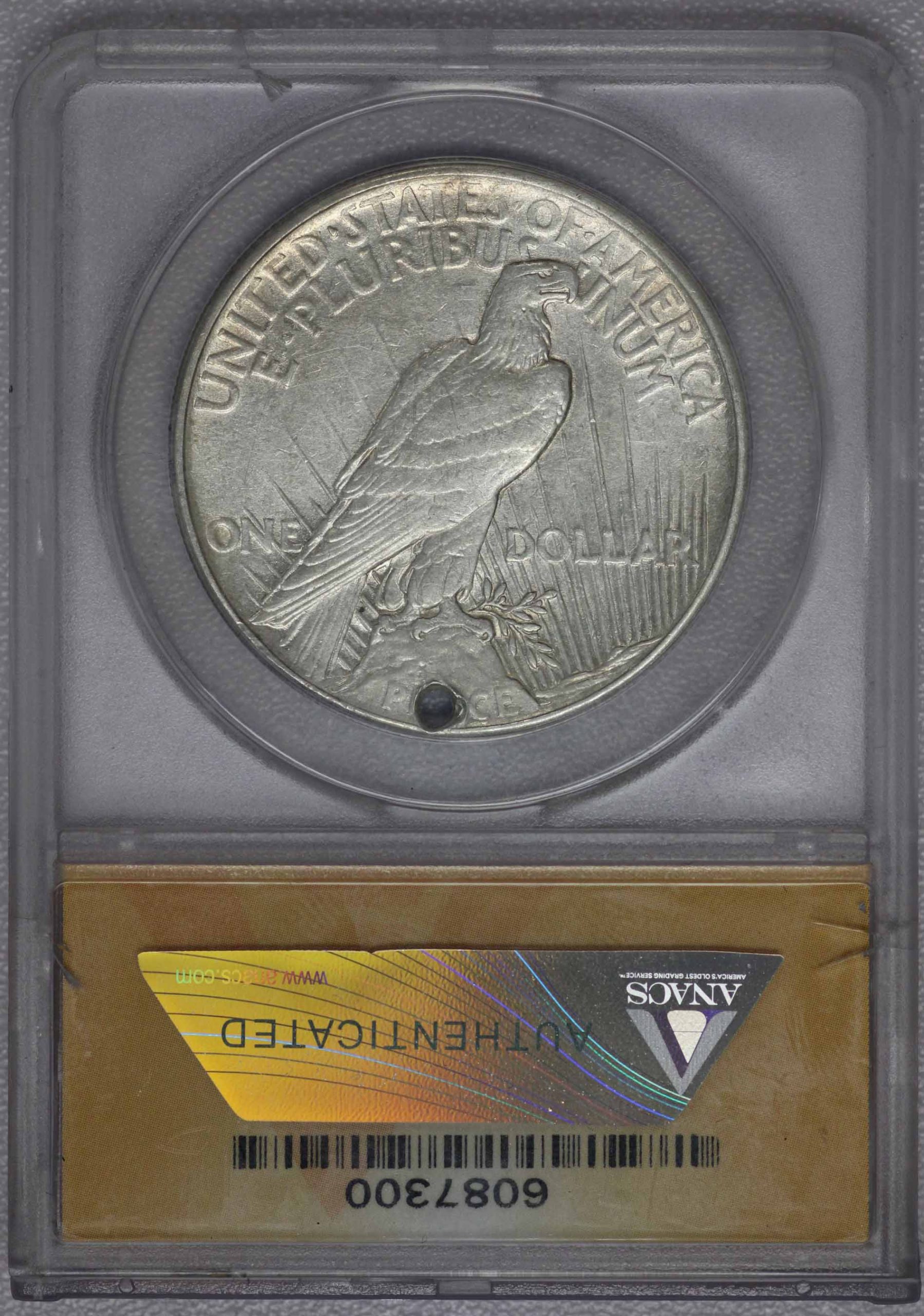 1921 Peace Dollar EF40 HOLED ANACS - Image 2