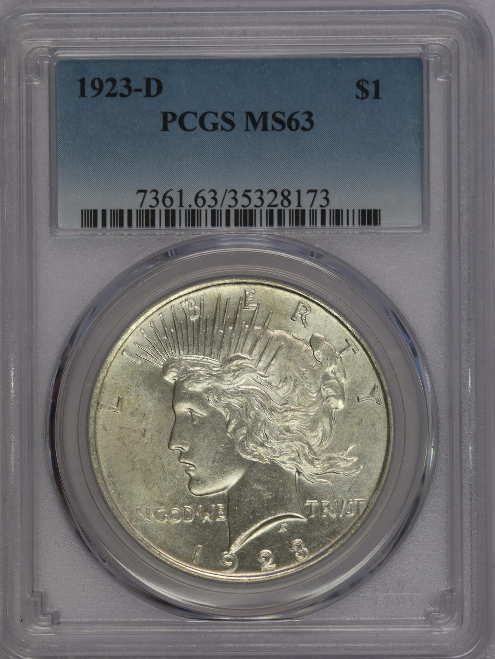 1923 D Peace Dollar PCGS MS63