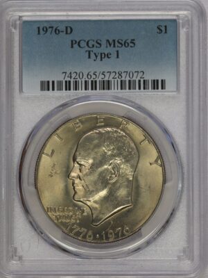 Auction - 1976 D Eisenhower Clad Dollar Type 1 PCGS MS65 Cert: 57288531
