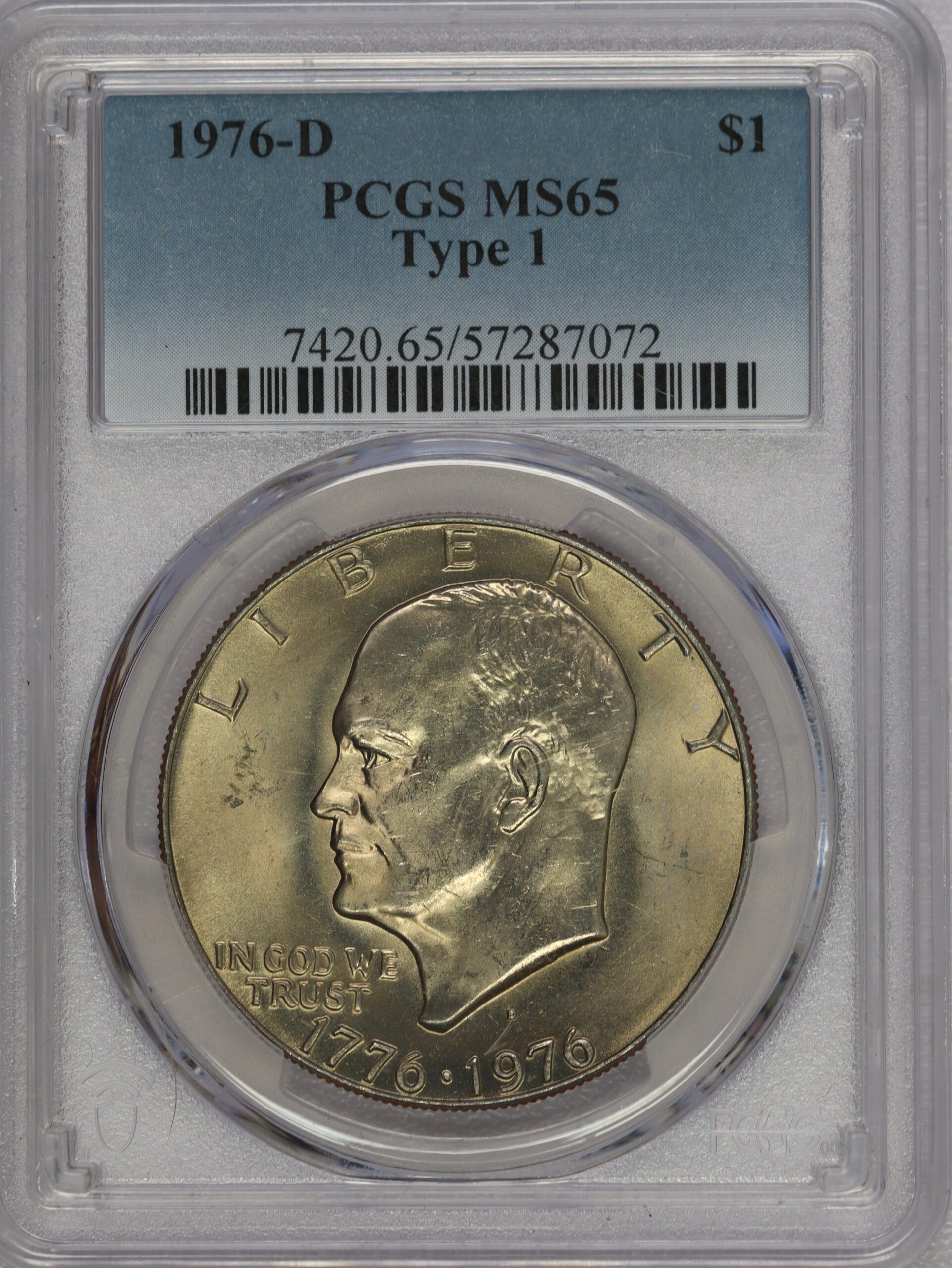 Auction - 1976 D Eisenhower Clad Dollar Type 1 PCGS MS65 Cert: 57288531