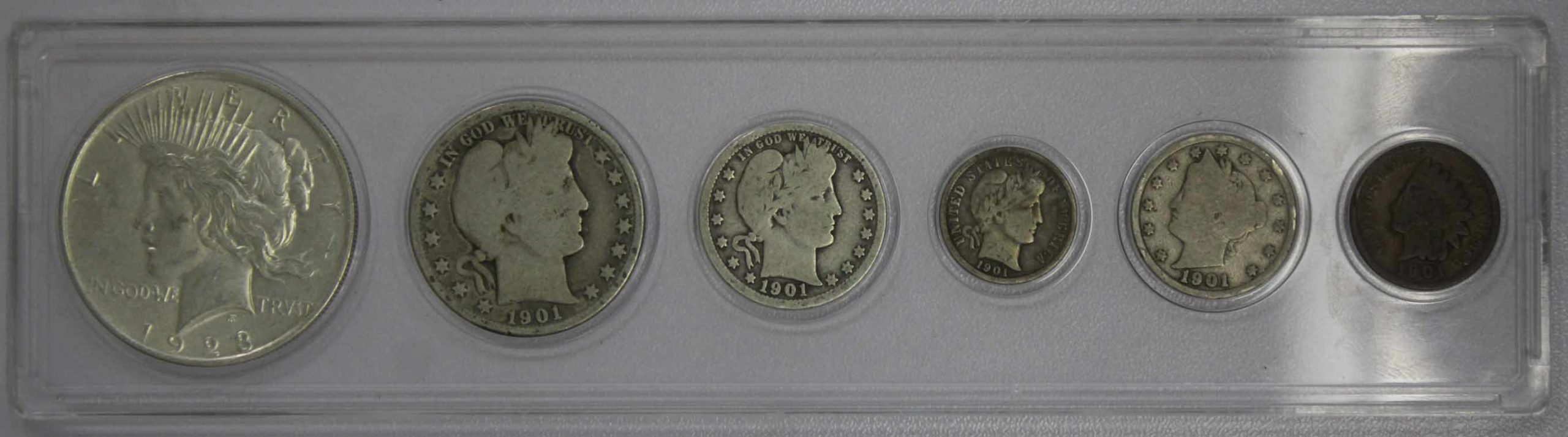 1901 Year Set With Peace Dollar Barber Half Quarter Dime V Nickel Indian Cent
