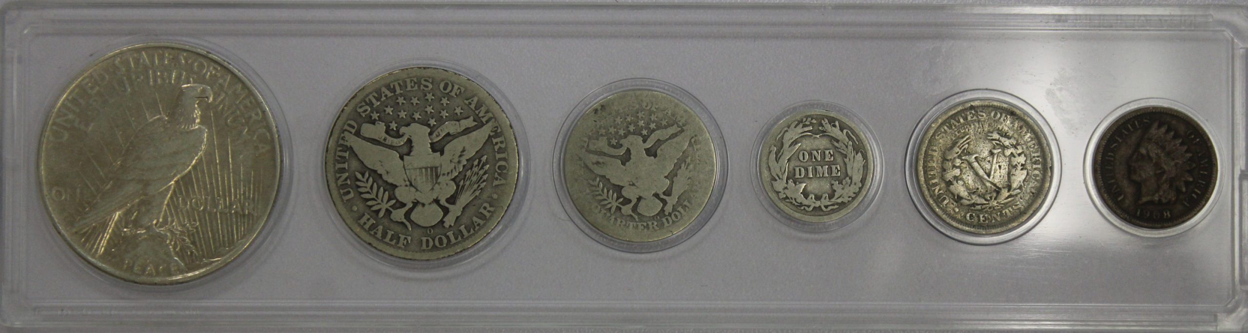 1908 Year Set With Peace Dollar Barber Half Quarter Dime V Nickel Indian Cent - Image 2