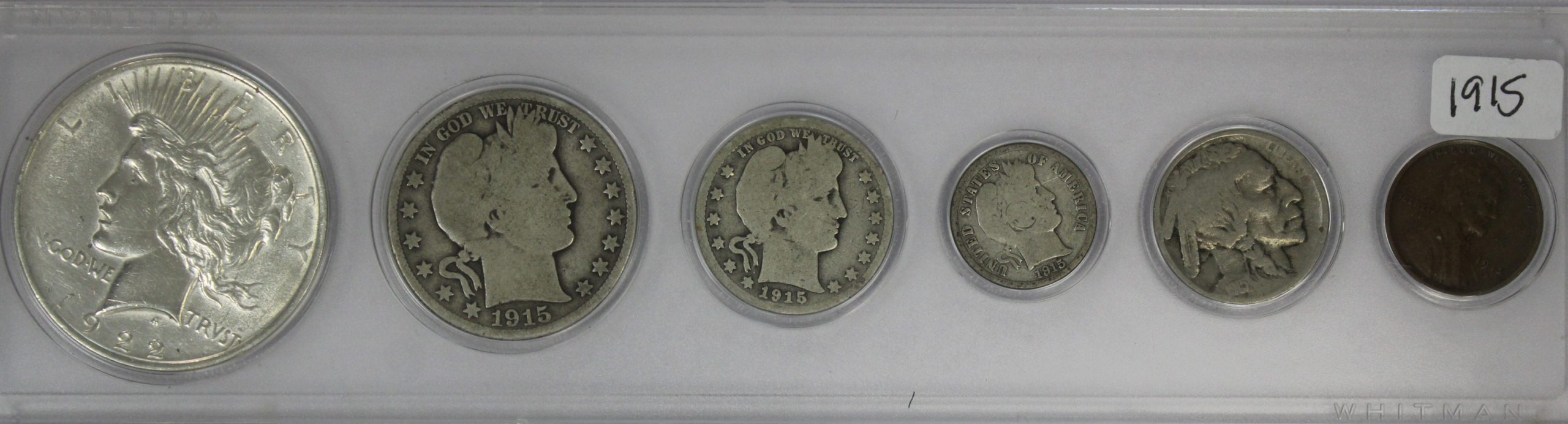 1915 Year Set With Peace Dollar Barber Half Quarter Dime V Nickel Indian Cent