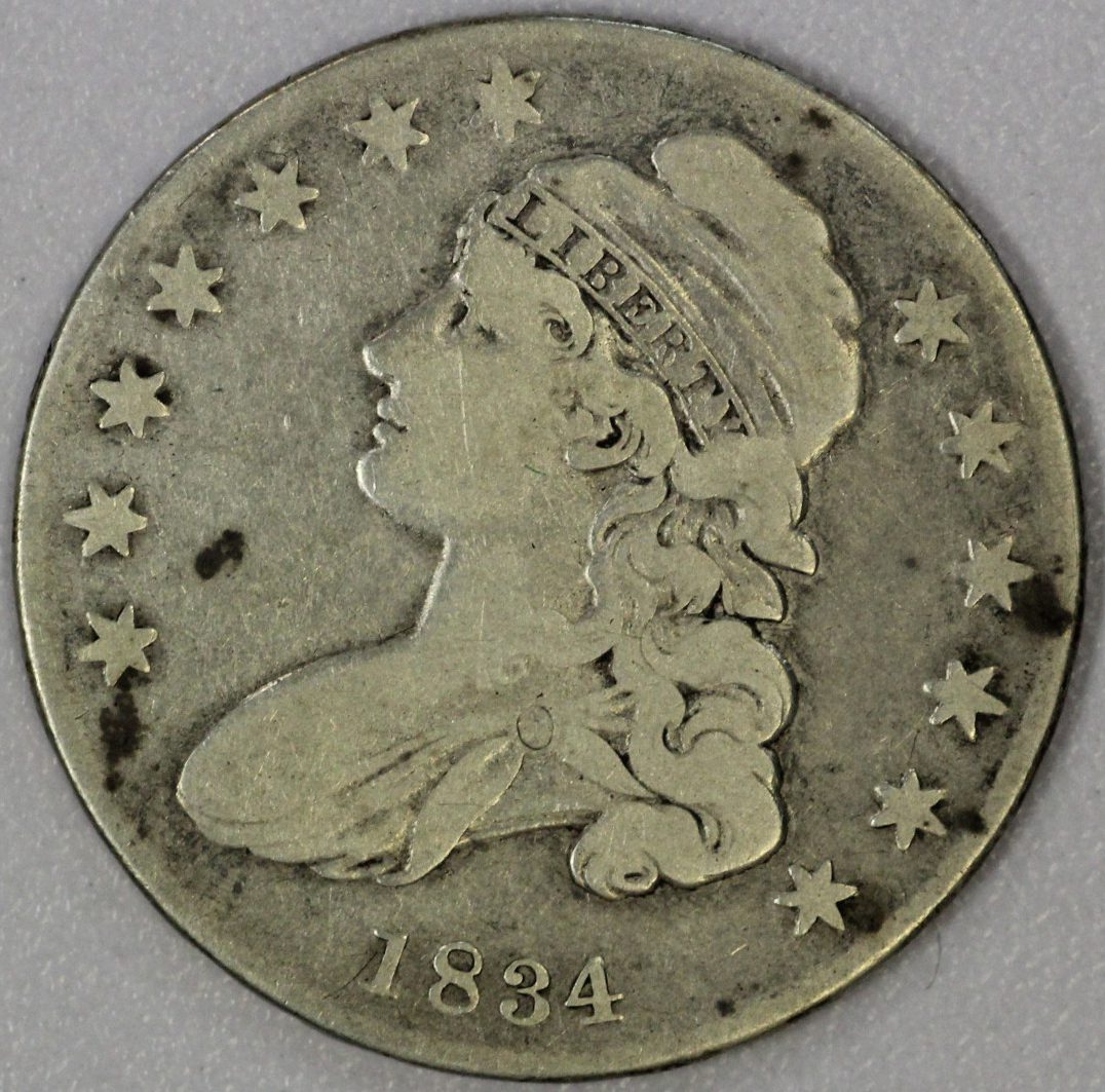 Auction 1834 Capped Bust Half Dollar Cleaned