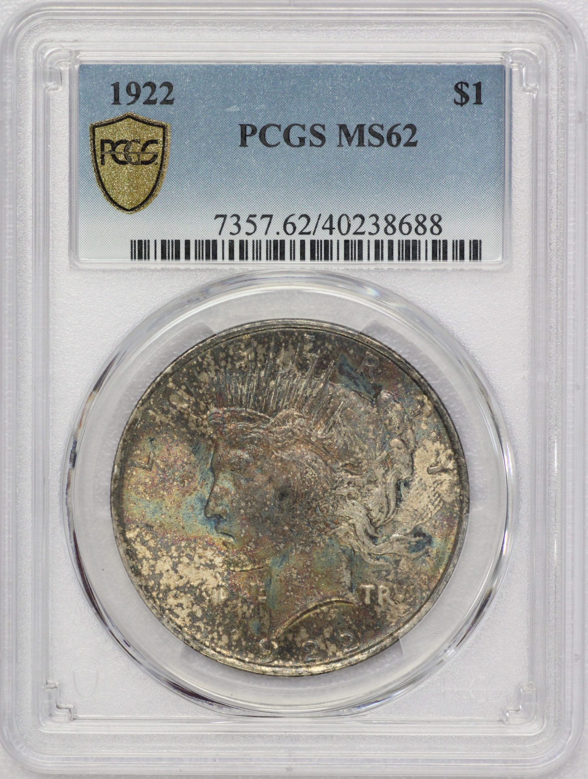 Auction - 1922 Peace Dollar PCGS MS62 - Wild Obverse Toning