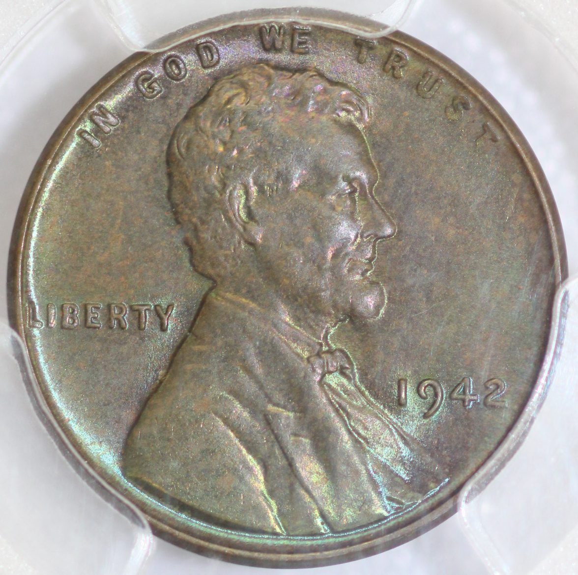 Auction 1942 Lincoln Wheat Cent MS64 BN Toned PCGS - Image 3