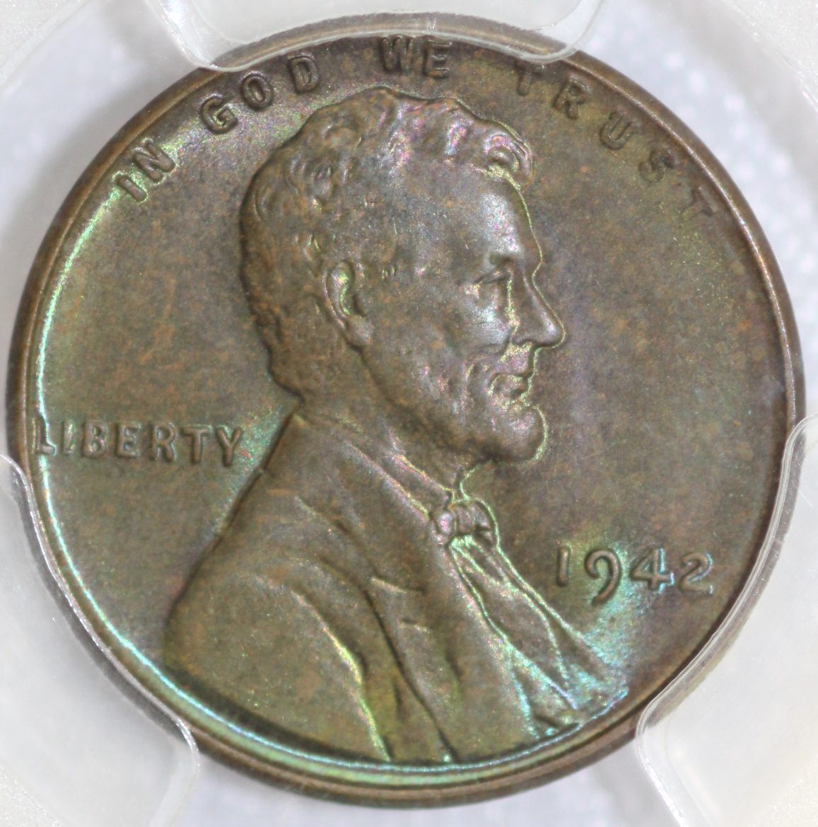 Auction 1942 Lincoln Wheat Cent MS64 BN Toned PCGS - Image 4