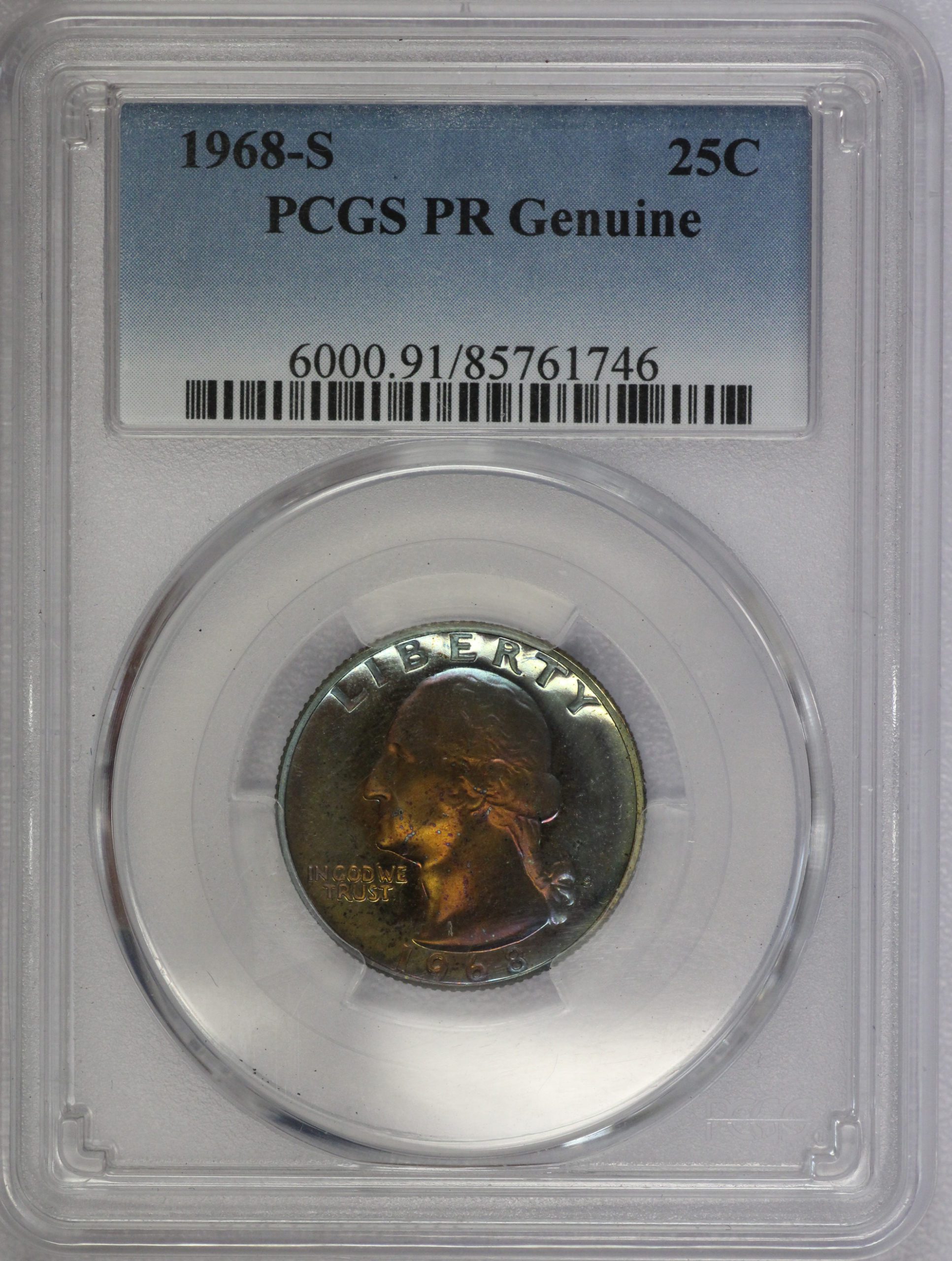 Auction 1968 S Washington Quarter PR Genuine Toned PCGS