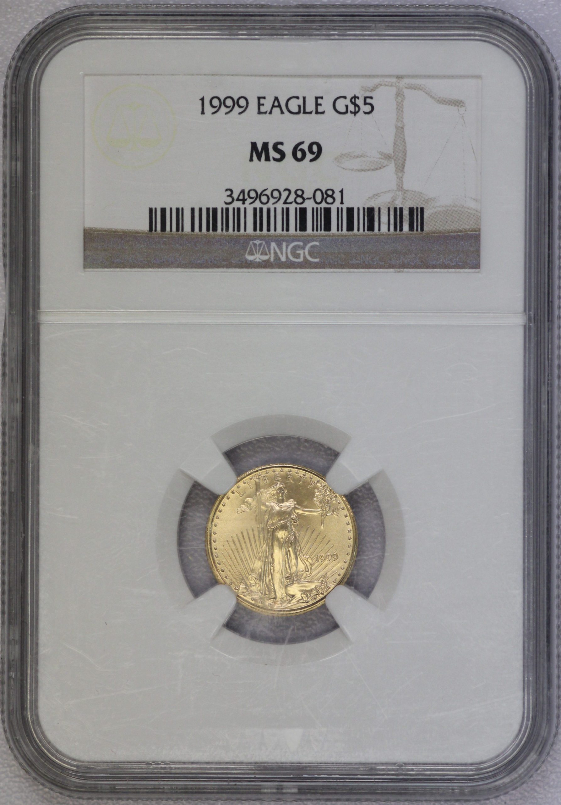 1999 Gold Eagle $5 1/10 th oz MS69 NGC