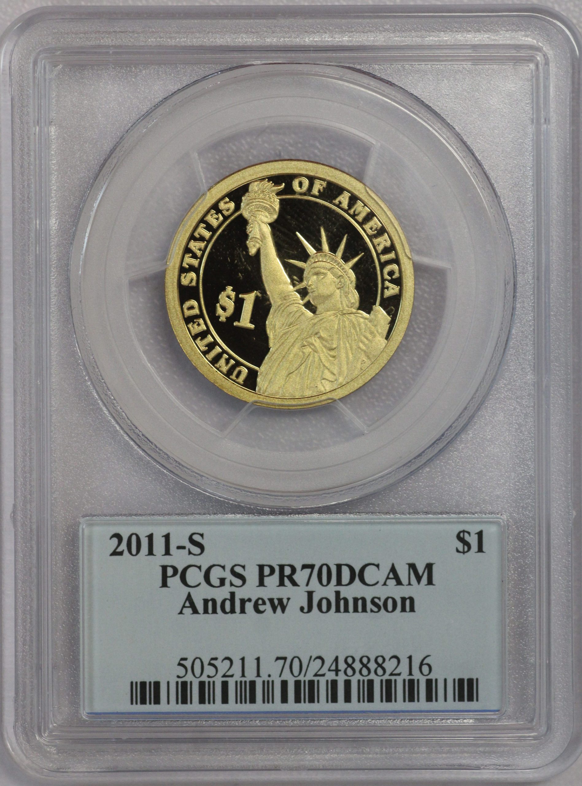 2011 S Andrew Johnson Presidential Dollar PCGS PR70 DCAM - Presidential Series Label - Image 2