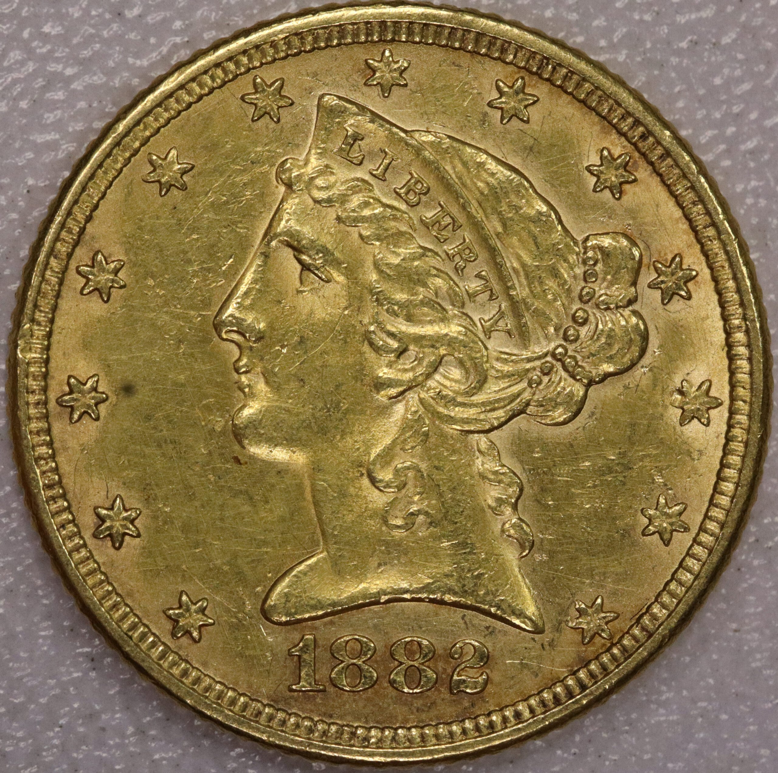 1882 $5 Gold Liberty Quarter Eagle UNC Cleaned
