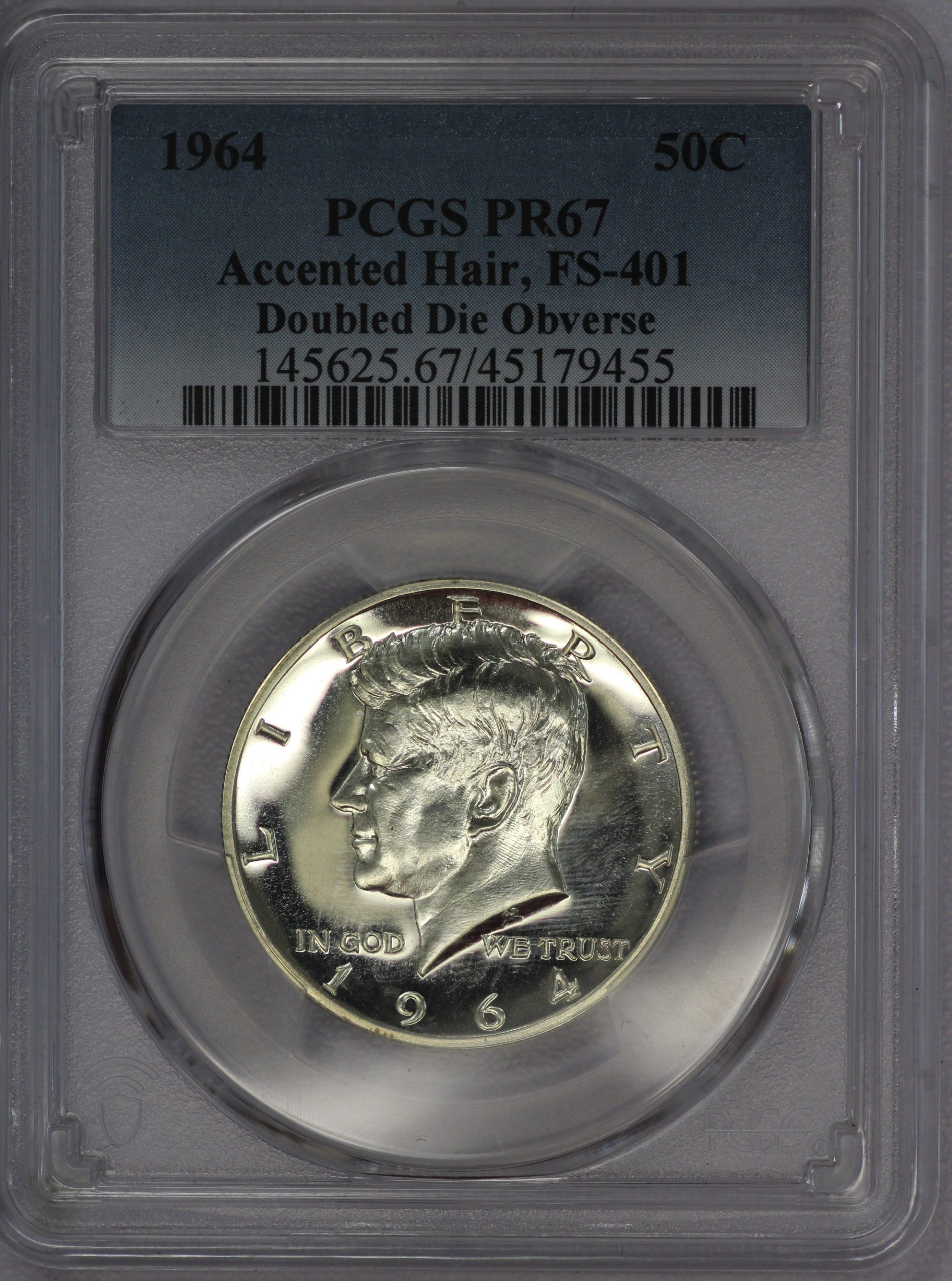 1964 Kennedy Half Dollar PCGS PR67 Accented Hair FS-401 Doubled