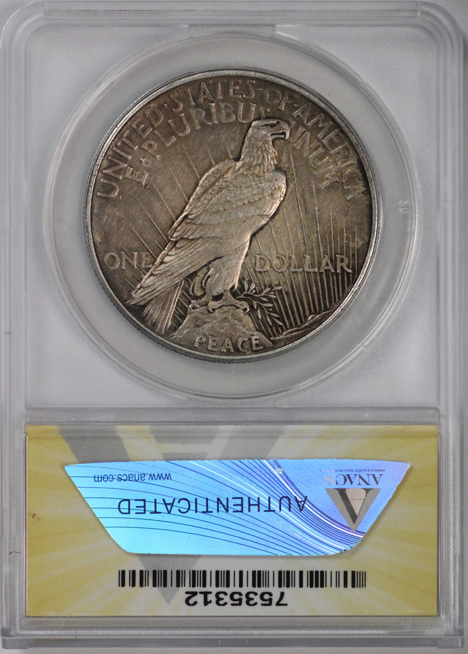 1921 Peace Dollar AU50 Details Cleaned ANACS - Image 3