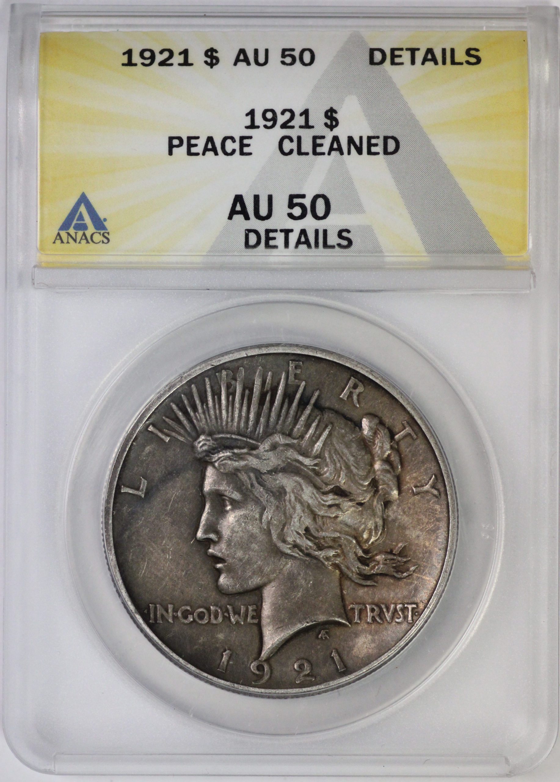 1921 Peace Dollar AU50 Details Cleaned ANACS