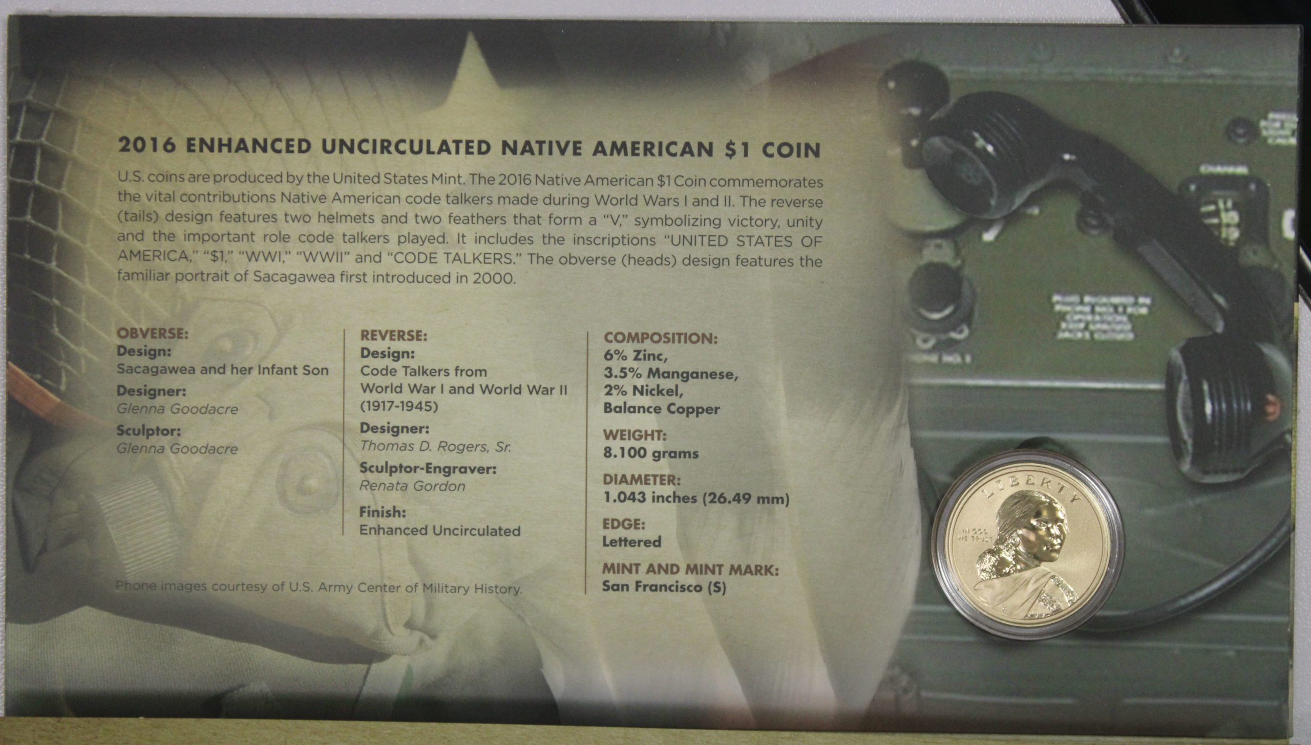 Auction - 2016 Code Talkers $1 Coin & Currency Set OGP - Image 2
