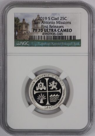 Auction - 2019 S Clad Quarter San Antonio Missions First Releases PF70 NGC