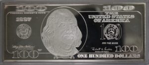 Auction - 1997 $100 Franklin Silver Proof 4 oz .999 Silver Note