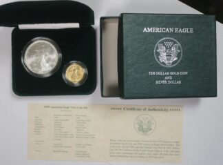 Uncirculated 1995 American Eagle Ten Dollar Gold Coin and Silver Dollar (1 oz. silver 1/4th oz. gold) With OGP