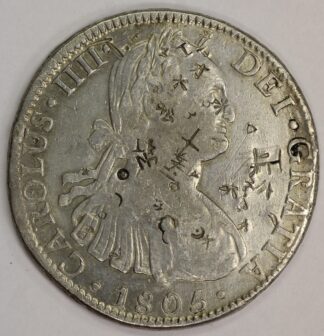 Auction - 1805 TH Mexico Spanish Colony 8 Reales Chopmarked - Excellent Example
