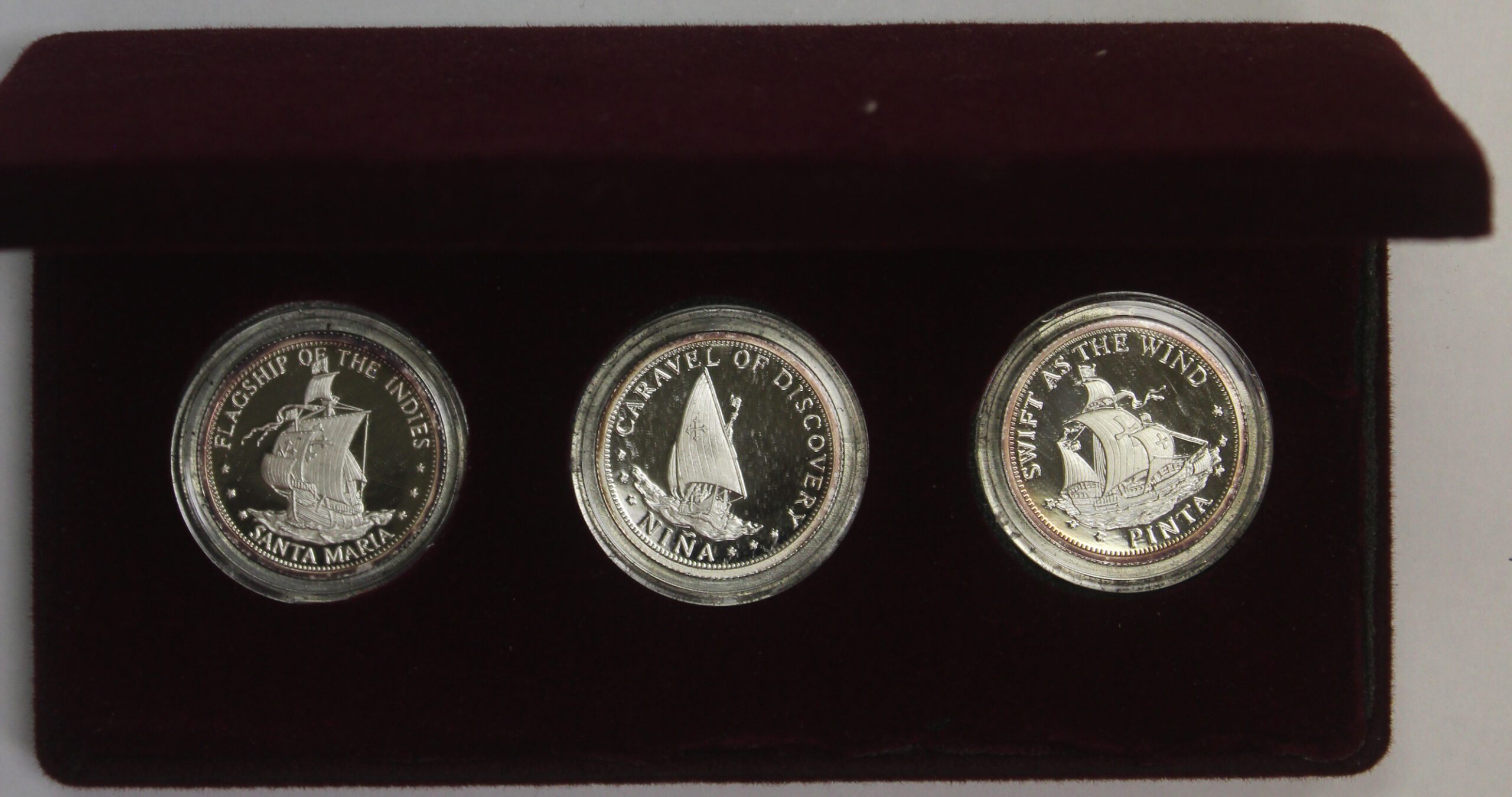Auction - 1992 Christopher Columbus Ships Of Discovery 500th Anniversary Silver 3 Round Set - .75 Ounce Actual Silver Weight