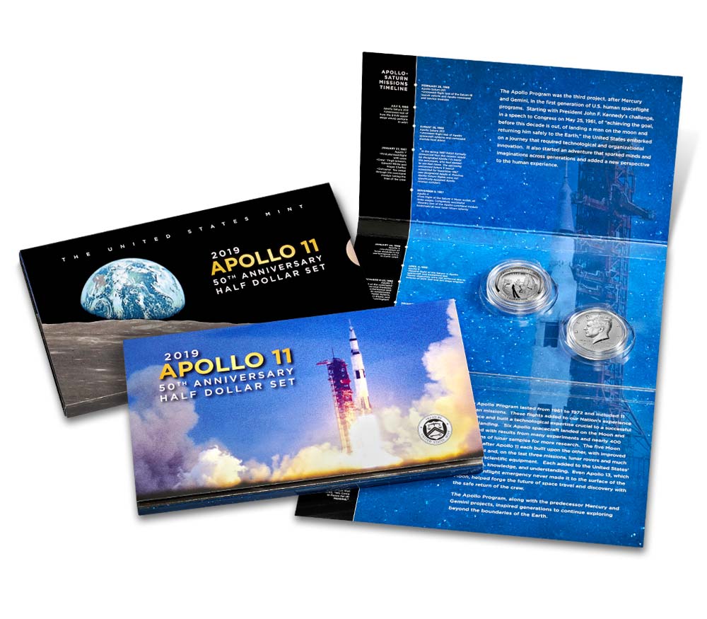 2019 APOLLO 11 50th Anniversary Half Dollar Set OGP - Proof & Enhanced Reverse Proof