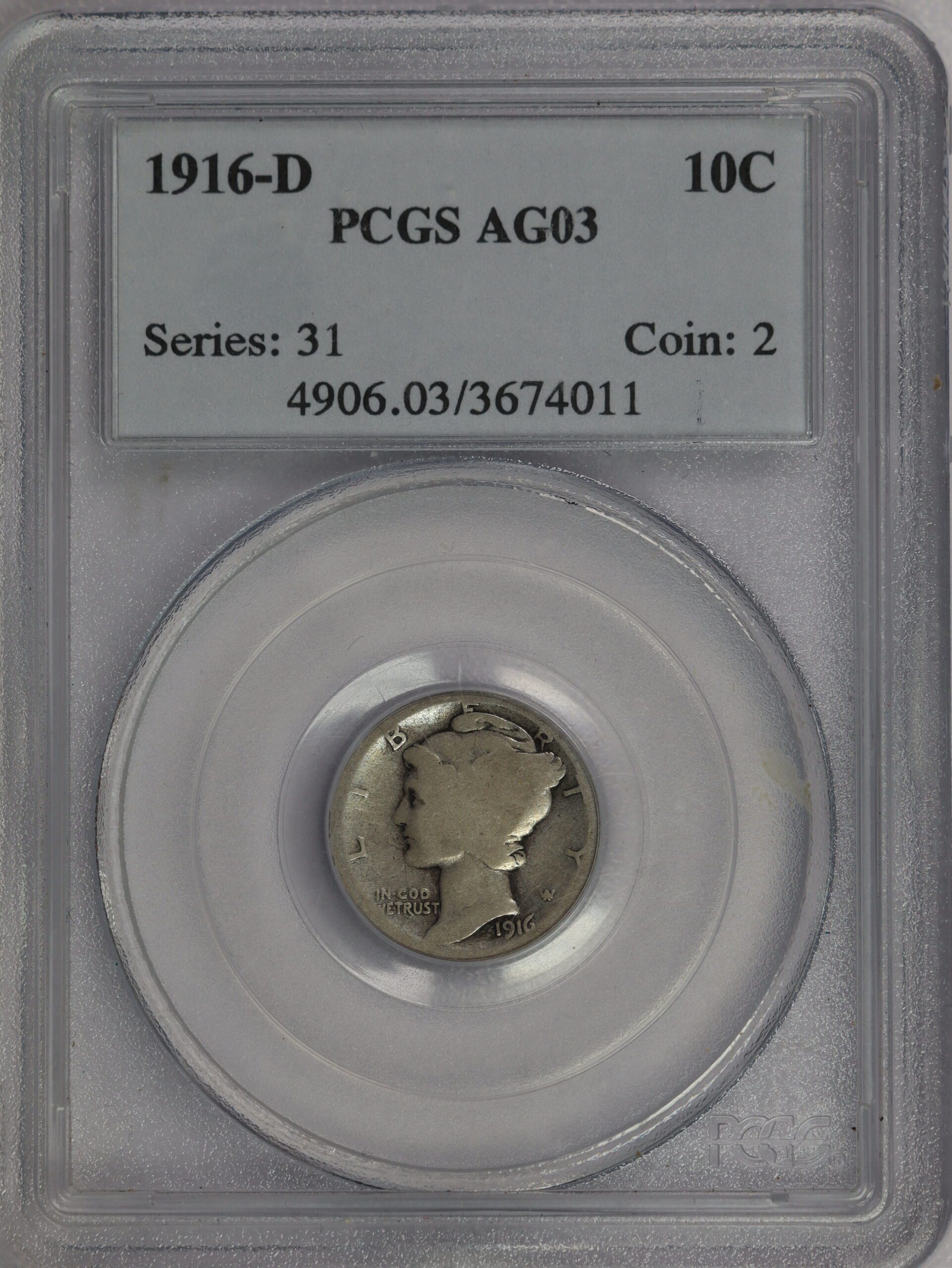 1916-D Mercury Dime PCGS AG03