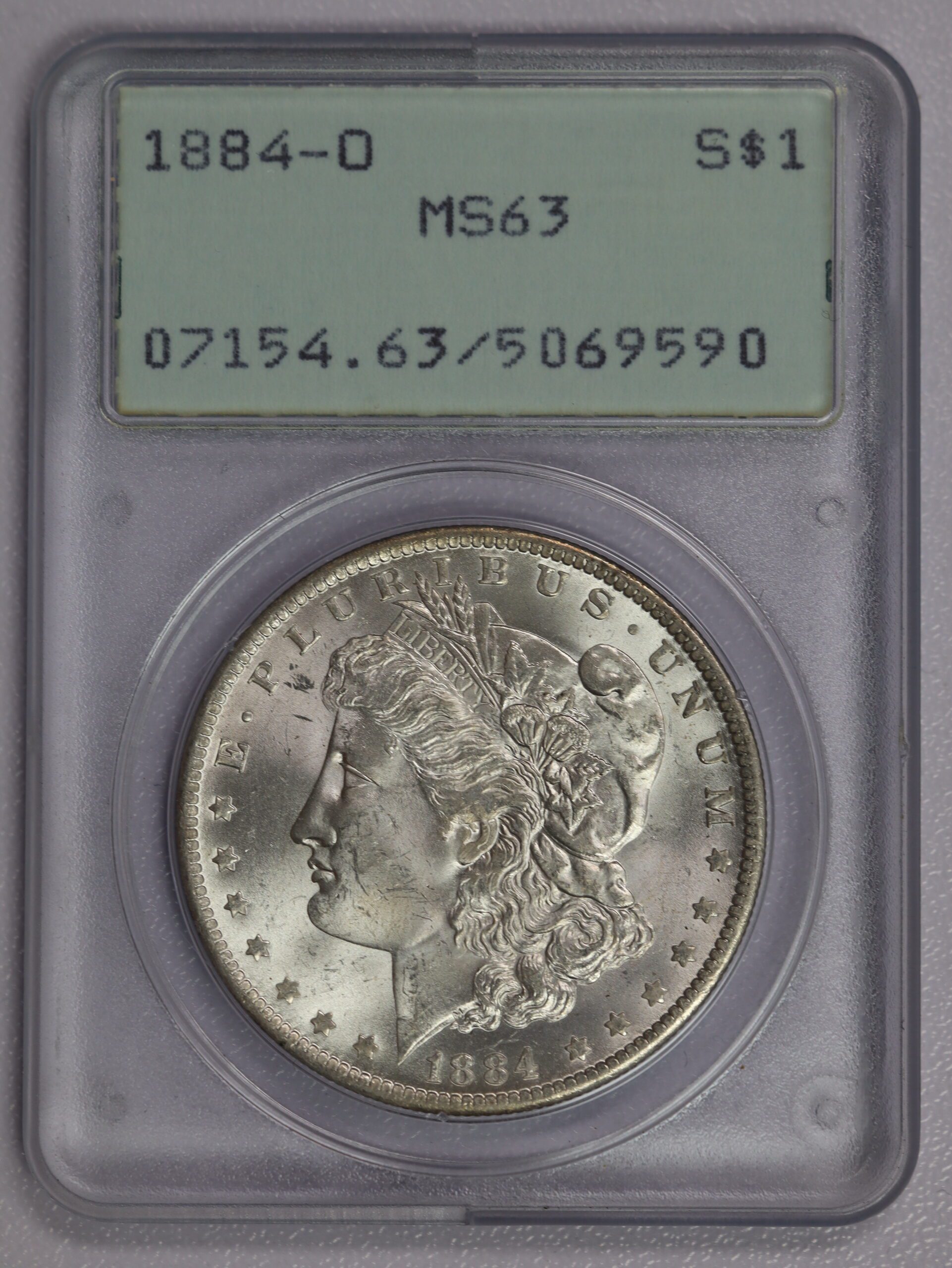 1884 Morgan Dollar PCGS MS63 "Old Green Rattler Holder"