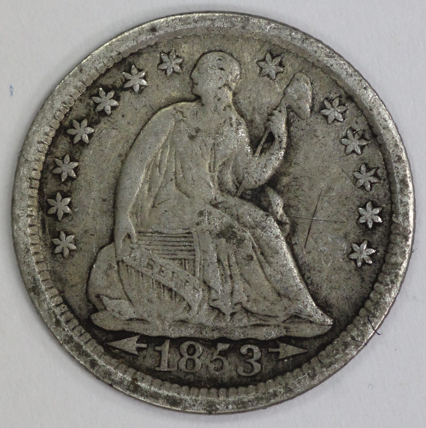 Auction - 1853 Arrows Seated Half Dime - Graffiti