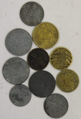 AUCTION- 10 Different German Coins 1920's to 1940's Copper, Zinc and Aluminum Bronze