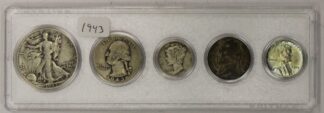 1943 Year Set Half Dollar, Quarter, Dime, Nickel and Cent Circulated