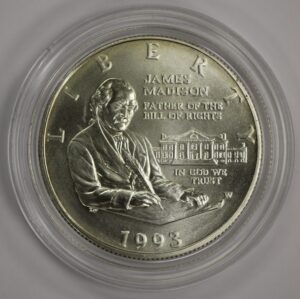 Auction - 1993 Bill Of Rights UNC Commemorative Silver Half Dollar - In Capsule - 90% Silver