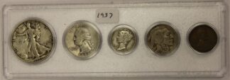 1937 Year Set Half Dollar, Quarter, Dime, Nickel and Cent Circulated
