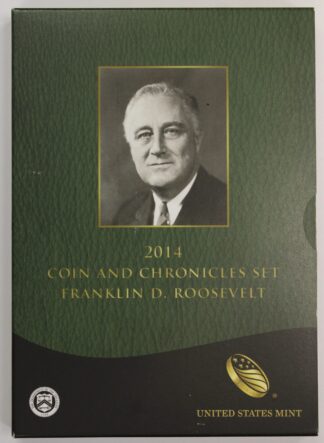 2014 Franklin D Roosevelt Coin & Chronicles Set OGP - Proof Presidential Dollar, Proof Roosevelt Dime, Silver Presidential Medal, Bronze Medal, And Stamps