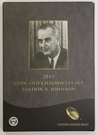 2015 Lyndon B Johnson Coin & Chronicles Set OGP - REV Proof Presidential Dollar, Silver Presidential Medal, and Stamp