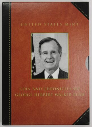 2020 George HW Bush Coin & Chronicles Set OGP - REV Proof Presidential Dollar, Silver Presidential Medal, Bronze Barbara Bush Medal, And Stamp